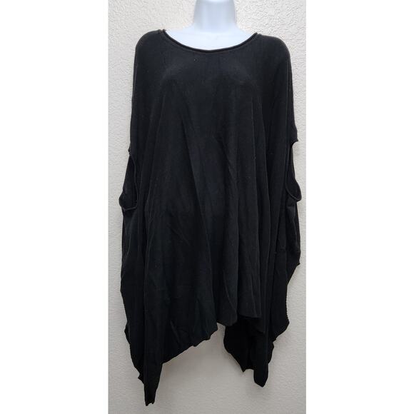 Cato Black Round Neck Poncho Sweater One Size Flowy Shark Bite Hem Soft - Picture 1 of 6